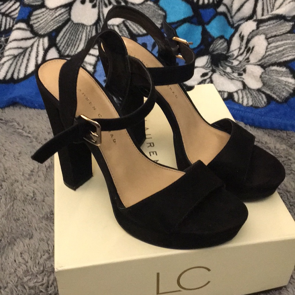 LC Lauren Conrad black, peep-toe heels